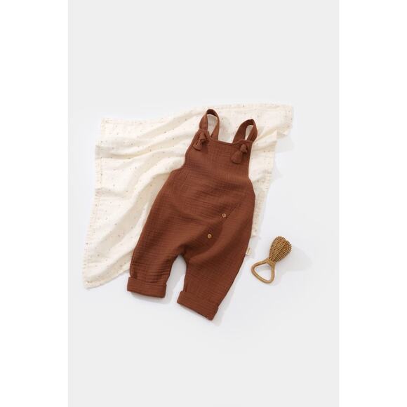 babycosy Other - Organic Cotton Baby Overalls Brown 12-18M GOTS Certified Romper